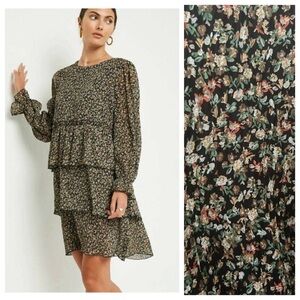 Hayden LA Black Floral Long Sleeve Chiffon Ruffle Dress, EUC, Size Small
